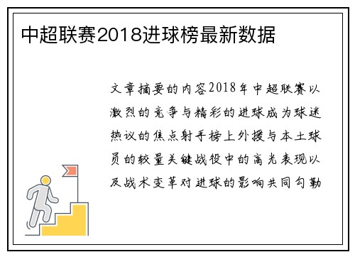 中超联赛2018进球榜最新数据