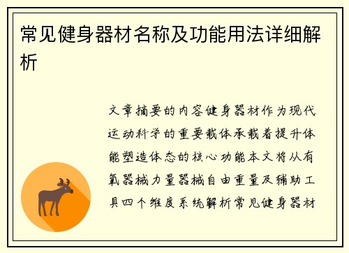 常见健身器材名称及功能用法详细解析